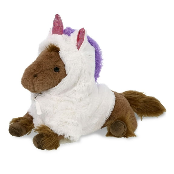 DolliBu Fancy Laying Brown Horse Unicorn Plush Stuffed Animal Toy – Super Soft Horse Dress Up with Removable Plush Unicorn Outfit, Cute Fantasy Farm Life Gift for Kids and Adults – 10 Inches