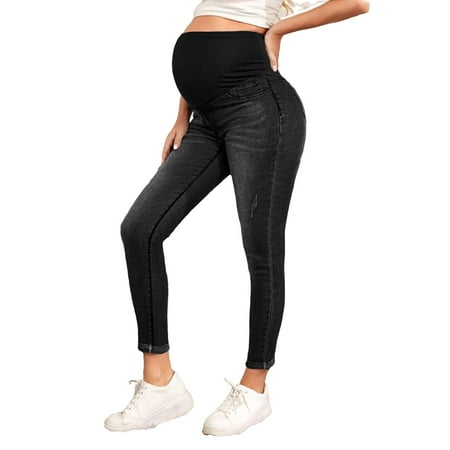 

Plain Maternity Denim Skinny Jeans High Stretch Black M