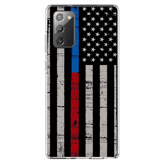 DistinctInk Clear Shockproof Hybrid Case for Galaxy Note 20 ULTRA (6.9" Screen) - TPU Bumper, Acrylic Back, Tempered Glass Screen Protector - Thin Blue Line Thin Red Line US Flag - First Responders