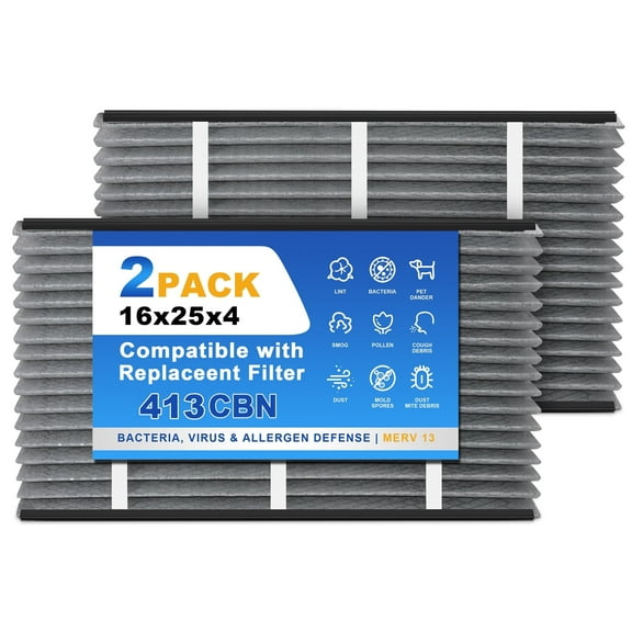SNAPZY 413CBN 410 413 Replacement FilterCompatible with AprilAire Air Purifier 1410 1610 2140 2400 2410 2416 3410 4400 2400 Upgrade Kit 1413, Merv 13 Furnace Filters 16x25x4, 2-Pack