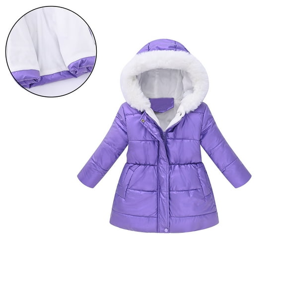 Girl Winter Coat with Hooded Puffer Jacket Kids Purple Coat Zip up Long Sleeve Thicken Waterproof Jacket Kids Girl Jackets Size 4-5 Years