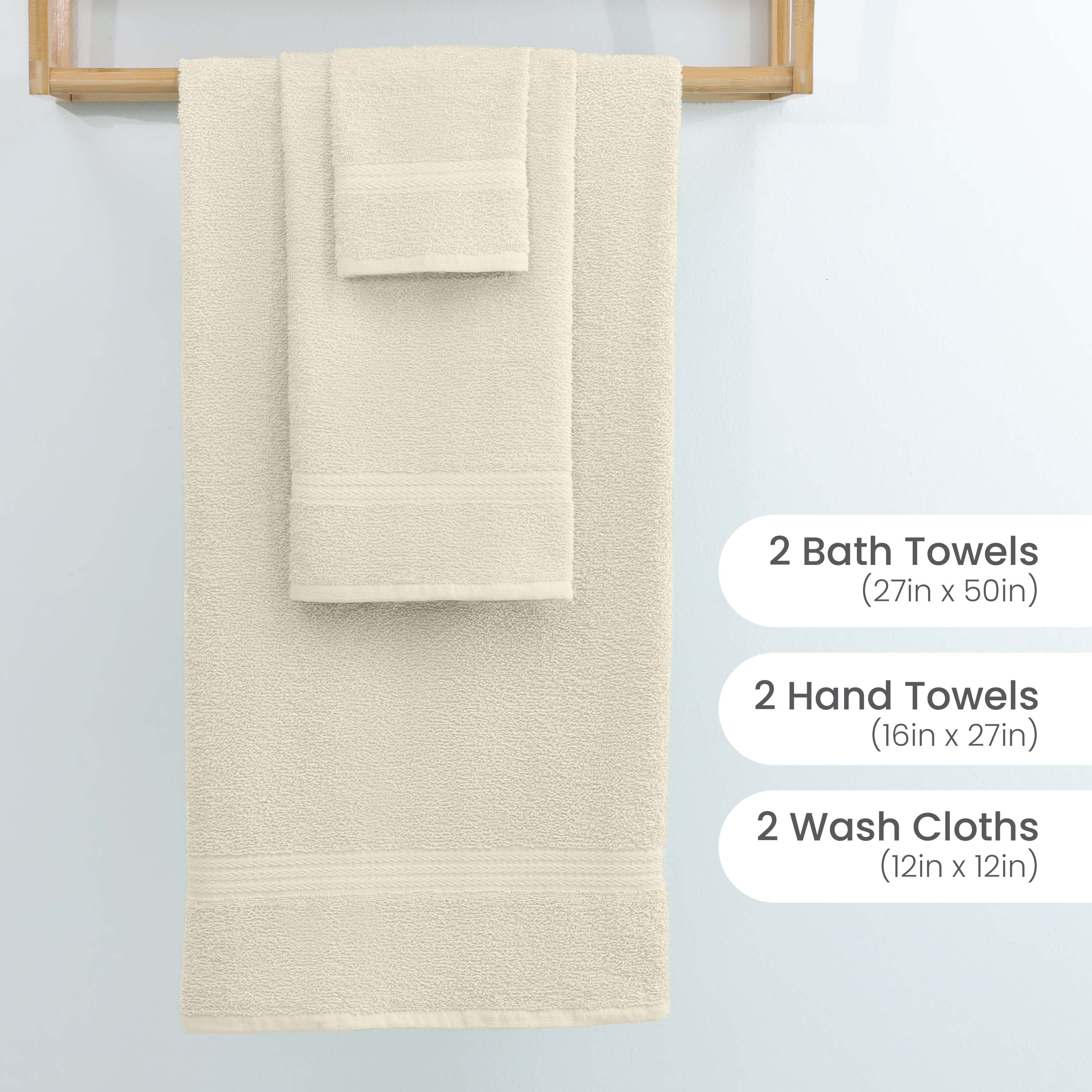 Martex Easy Living 6-Piece Cotton Towel Set, Soft & Quick-Dry Towels, Ivory
