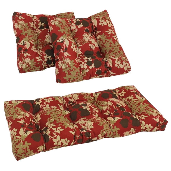Blazing Needles Squared Patterned Spun Polyester Tufted Settee Cushions (Set of 3)