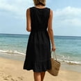 thumbnail image 5 of Qulqfy Dresses for Women Cotton Linen Midi Tank Dress V-Neck Black Plus Size Ruffle Casual Ruffle Ruffle Vacation Sundress L, 5 of 8