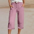 thumbnail image 3 of Capri Pants for Women Lightweight Breathable Lightweight Elastic Waist Relaxed Fit Straight Leg Capris with Pockets, 3 of 7