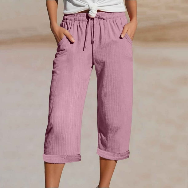 WILLBEST Pantalones Casuales elegantes para Mujer con Cintura Elástica y Bolsillos para Uso Diario, Ideales para Actividades al Aire Libre En Primavera y Verano. Grande