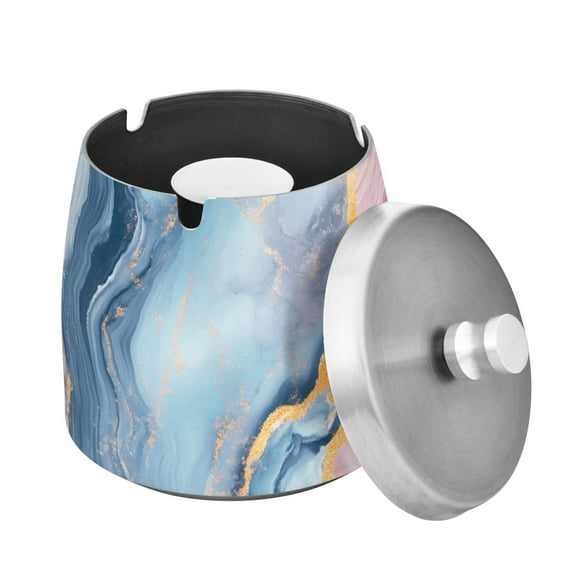 Outdoor Ashtray with Lid for Cigarette Stainless Steel Smokeless Ash Tray for Patio Home Table Decor Blue Pink Yellow Marble