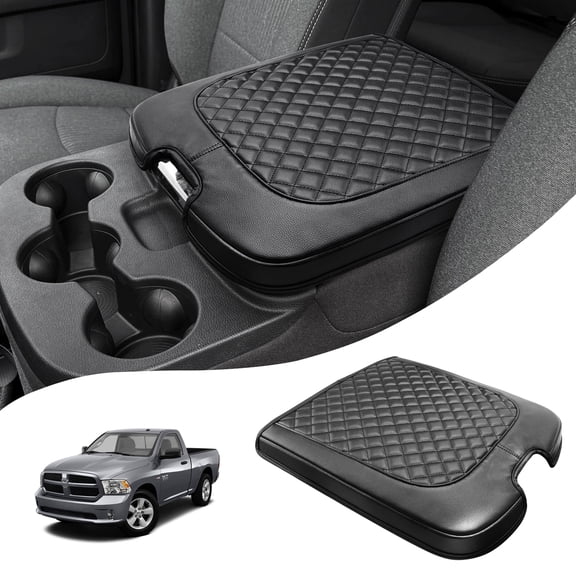 KBH Center Console Cover for Dodge Ram 1500 2013-2018, Ram 2500/3500/1500 Classic Model 2013-2025, Black Leather Middle Console Armrest Cover for Truck Accessories Interiror