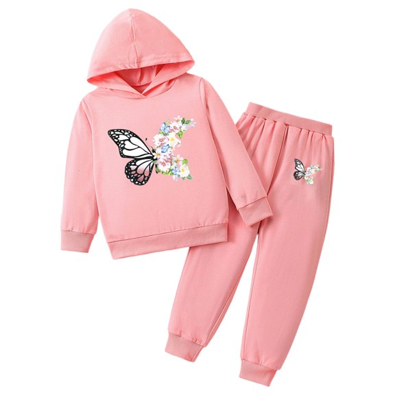 Duqingm Girls Clothes Fall Winter Toddler Outfits Floral Butterfly Print Hoodie Sweatshirt Sweatpants 2 Piece Set 2-7 Years