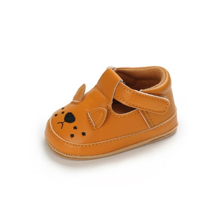 

Lumento Baby Girls Boys Crib Shoes Prewalker Dress Shoe First Walkers Flats T-Strap Party Cartoon Soft Sole Brown-Lion 6-12 months