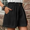 thumbnail image 4 of XuJwPNcy Womens Linen Shorts Elastic High Waisted Button up Shorts with Pockets Fashion Solid Fold Hem Shorts, 4 of 5