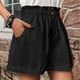 thumbnail image 4 of Puntoco Pantalones cortos de algodón para mujer Pantalones cortos holgados de pierna ancha de color liso con cintura elástica a la moda para mujer, 4 of 5