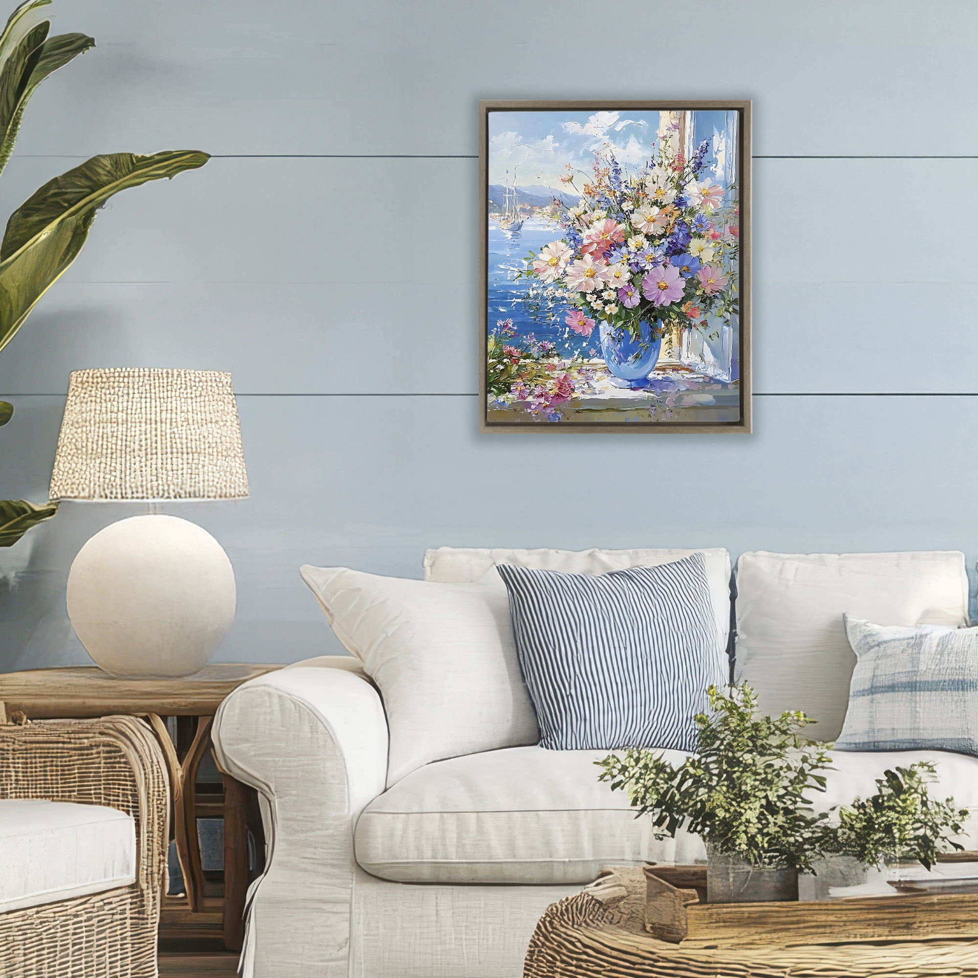 Stupell Industries Beautiful Bouquet on Ledge Brown Framed Floater Canvas Wall Art, design by Creative Studio