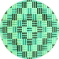 thumbnail image 1 of Ahgly Company Indoor Round Checkered Turquoise Blue Modern Area Rugs, 4' Round, 1 of 4