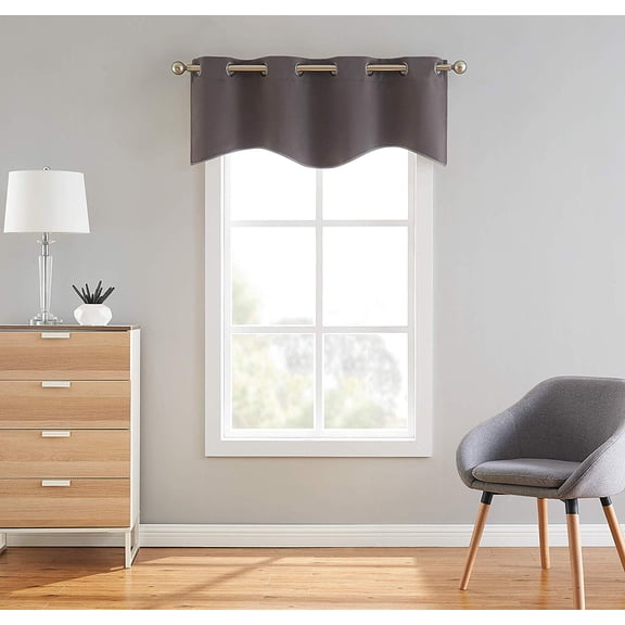 Nicole - 1 Scalloped Valance Curtain Panel - Premium Grommet Blackout Drape - Solid Thermal Insulated Draperies (54" W x 18" L, Charcoal)