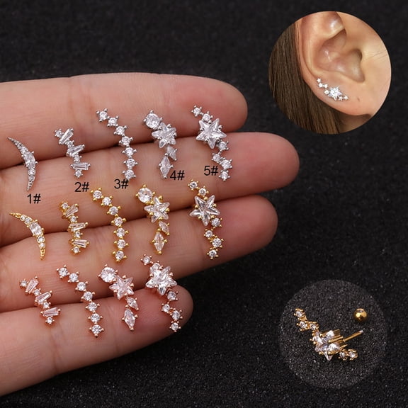 316L Surgical Stainless Steel Clear Cubic Zirconia Cartilage Earrings Stainless Steel Color Star 6x3mm Pin: 0.8mm DIY