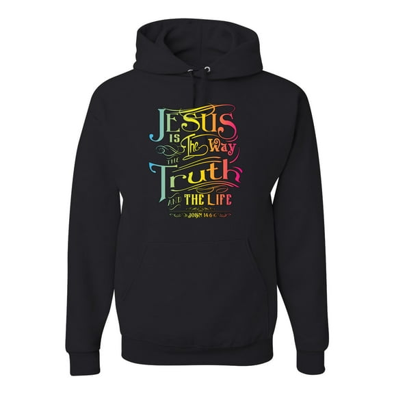 Jesus Is The Way John 14:6 Bible Verse Inspirational/Christian Unisex Graphic Hoodie Sweatshirt, Black, Small