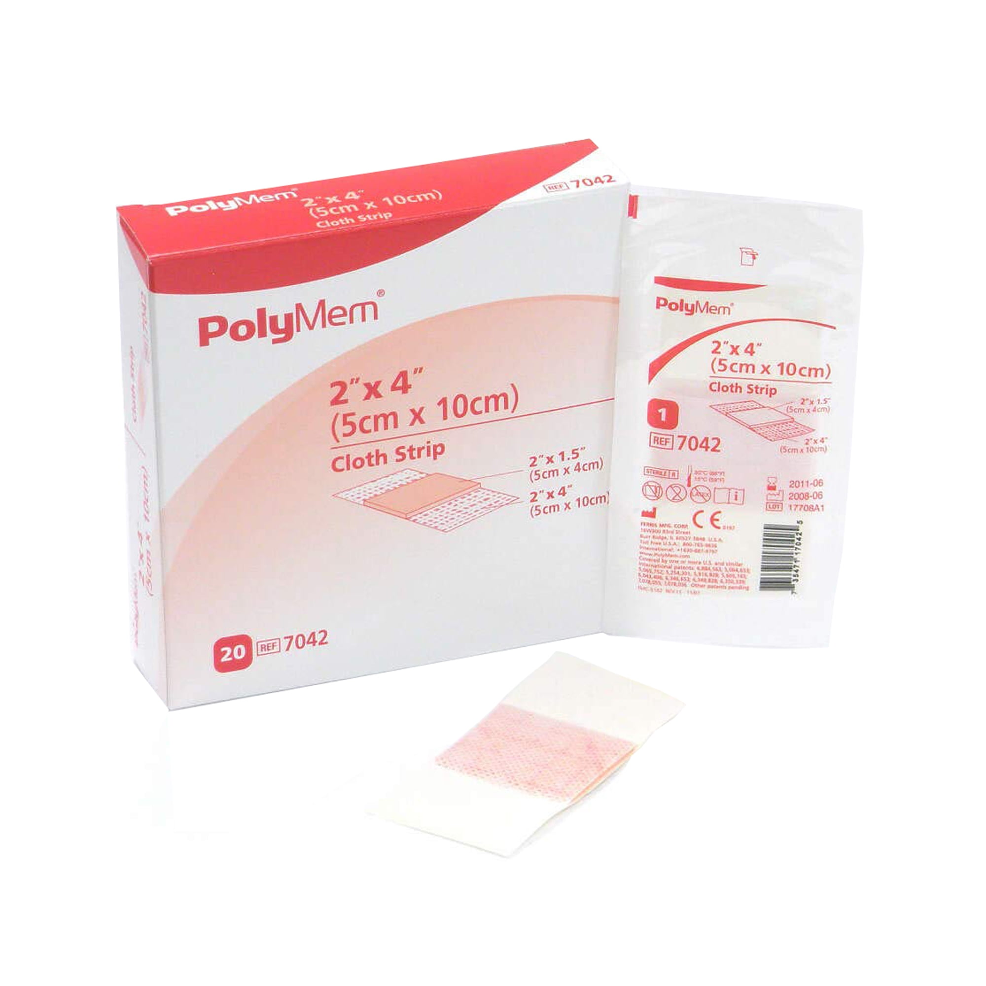 PolyMem Pink / White Polyurethane / Film Adhesive Strip Sterile