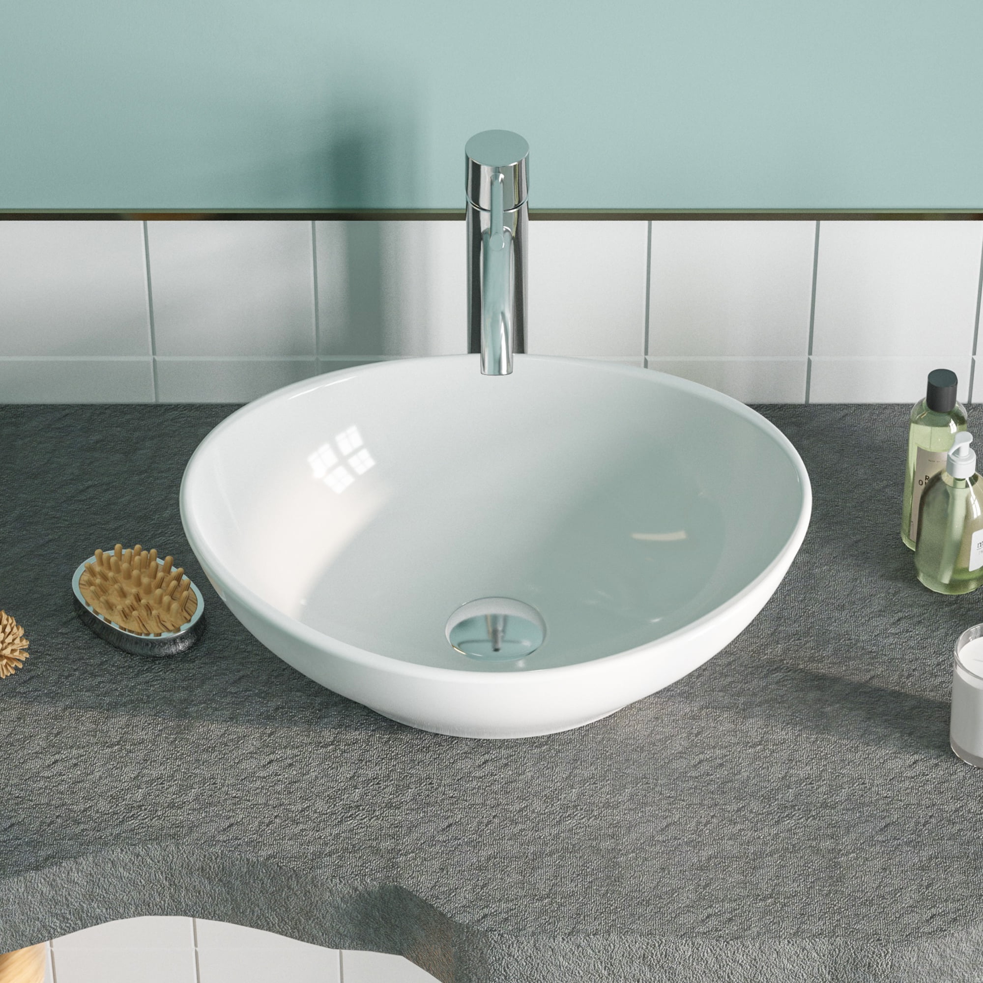 DeerValley DV-1V051 Vessel Sink Above Counter Bathroom Vanity Basin Bowl, High-gloss Oval Ceramic  in White
