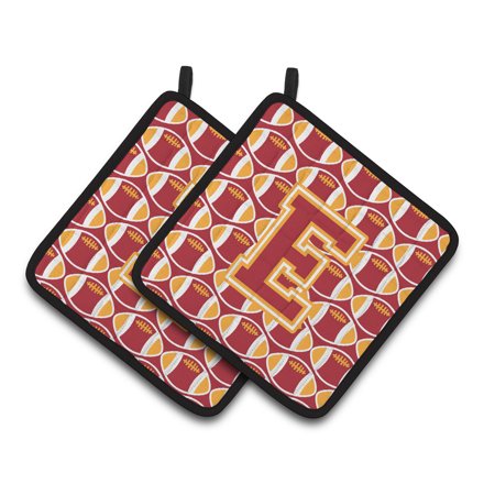 Letter E Football Cardinal and Gold Pair of Pot Holders