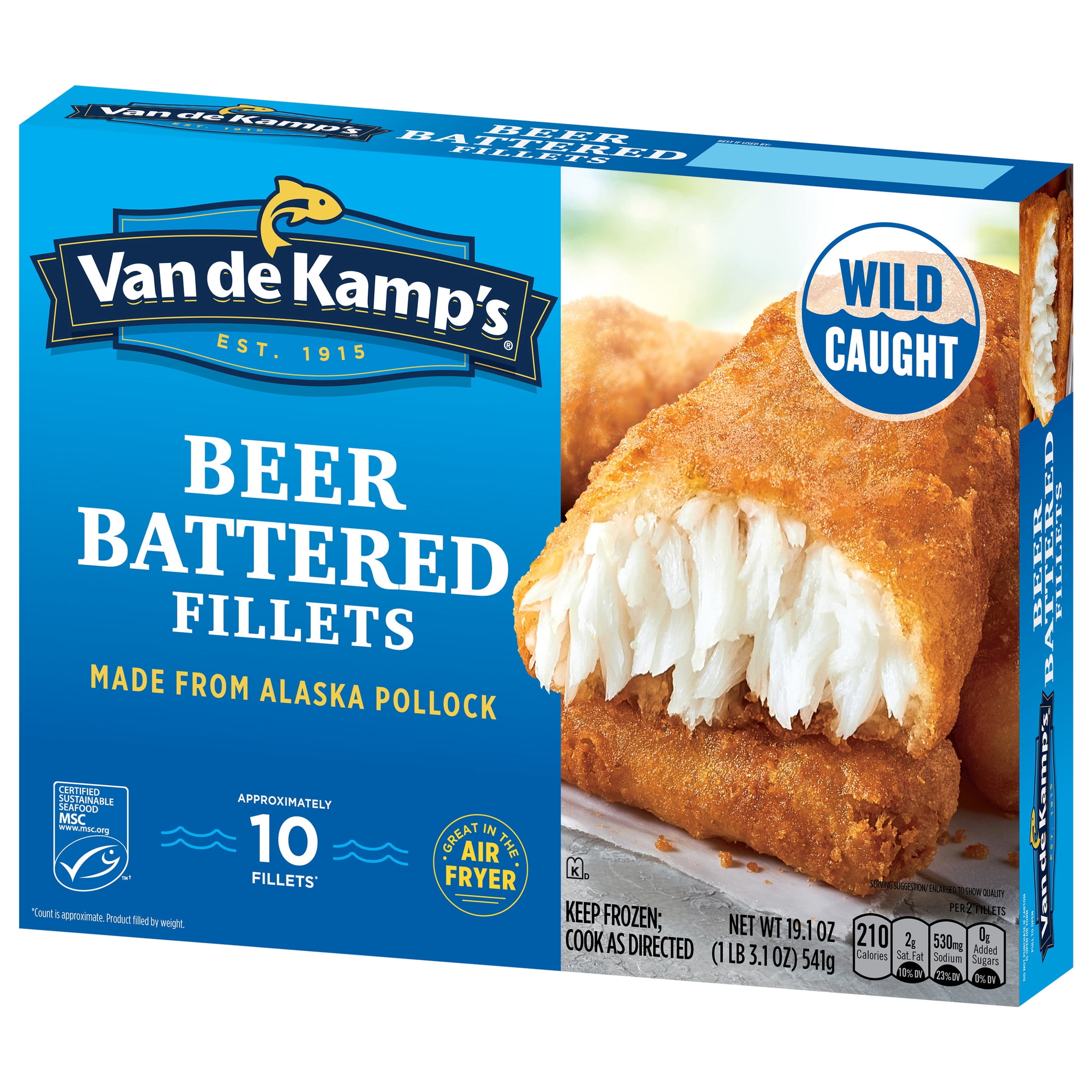 Van de Kamp's Crispy Beer Battered 100% Wild-Caught Fish Fillets, 19.1 oz. 10-Count Box (Frozen)