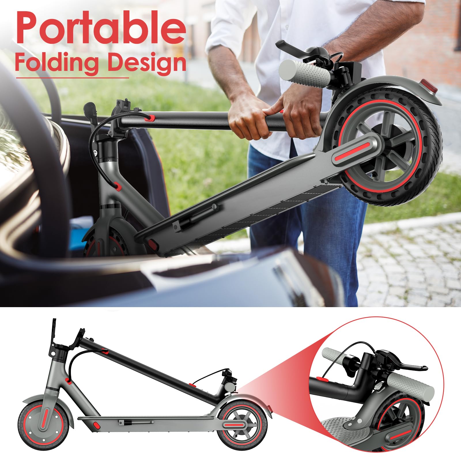 Electric Scooter 10.5Ah, up to 19MPH and 20Miles 8.5" Solid Tires Portable Commuting Scooter