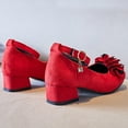 thumbnail image 4 of Girls Red Party Shoes Low Block Heel Pumps with 3D Flower & Ankle Strap for Wedding Special Occasion Comfort Fit,Size 10-10.5T, 4 of 7
