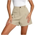 thumbnail image 2 of HOMBOM Womens Khaki Shorts High Waisted Dress Casual Relaxed Fit Beach Solid Color Elastic Waist Comfort Shorts for Ladies, 2 of 7