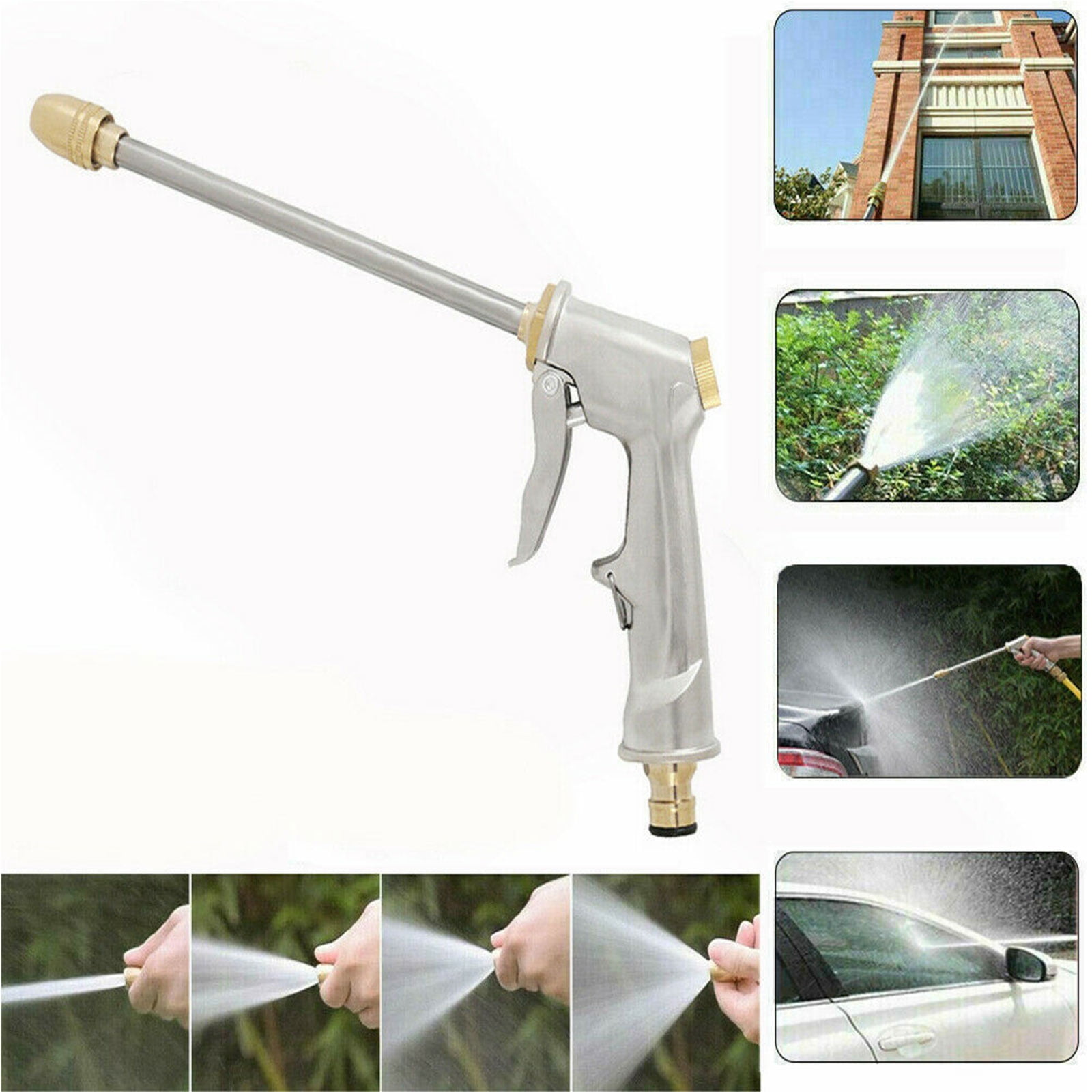 High Pressure Water Spray Nozzle Hose All Metal Garden Cleaning Car Wash Sprayer 