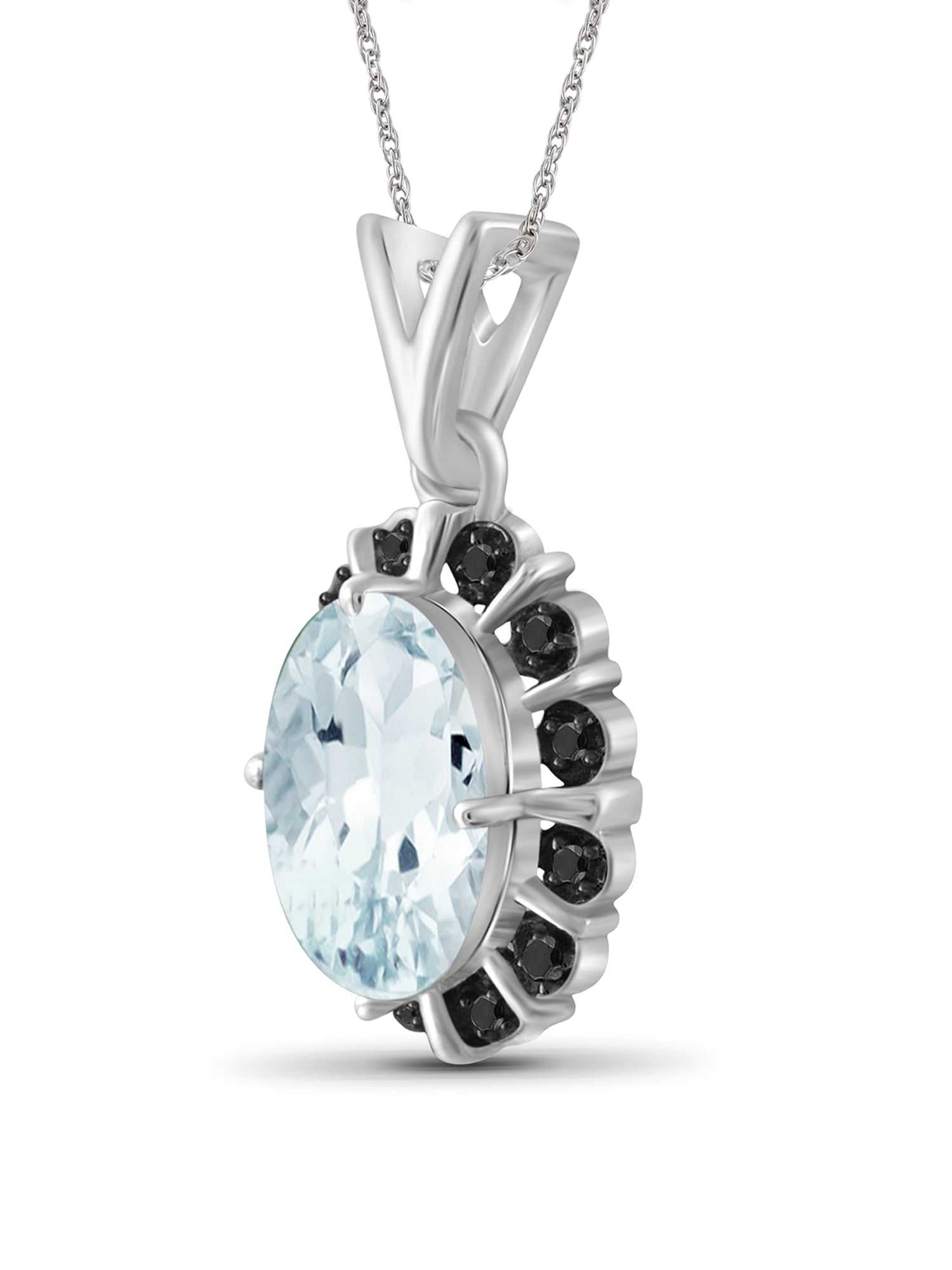 JewelersClub Silver Necklaces for Women –Silver Necklace for Women .925 Sterling Silver – Aquamarine Necklace Centerpiece, Black Diamond Accents – Hypoallergenic Pendant