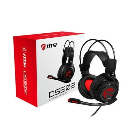 MSI DS502 Gaming Headset, Enhanced Virtual 7.1 Surround Sound, Ergonimic Design, Omnidirectional Microphone, Intelligent Vibration System, Red LED Lighting, PC/Mac