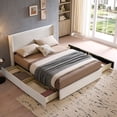thumbnail image 3 of Queen Bed Frame and Upholstered Headboard, Platform Bed with Storage Drawers , Sturdy, Noiseless, No Box Spring Needed, Easy Assembly, Cream, 3 of 12