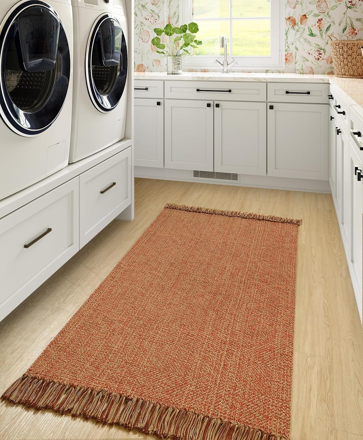 Wonnitar 3x5 Farmhouse Rugs for Entryway, Terra Machine Washable Bedroom Rug with Tassel, Indoor Outdoor Small Area Rugs for Kitchen Laundry