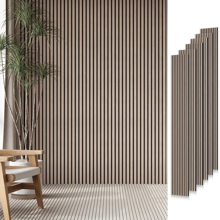 Easy4Home 6Pcs Wood Soundproof Wall Panels 94" x 7.9" Wood Slat Acoustic Panels,Walnut