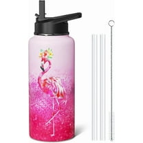Flamingo Gifts 32oz Water Bottles for Women Girls, Pastel Aesthetic Stainless Steel Leak Proof Sport & Gym Water Bottle with Flip Straw & Spout Lid (1 PC)