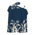 thumbnail image 5 of USSUMA T-Shirts for Women Trendy Floral Print Women's Shirts and Blouses Half Batwing Sleeve Female Tops Dressy Casual Summer One Cold Shoulder Loose Fit Halter Neck Plus Tunics Beach, 5 of 5