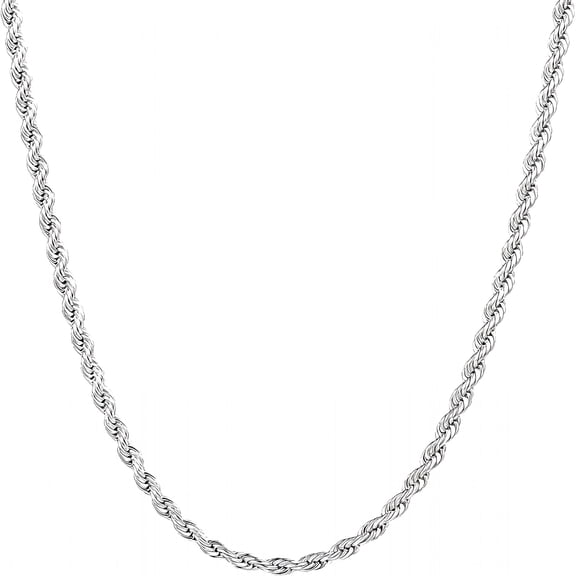DESIGNICE Silver Stainless Steel Rope Chain for Men,3Mm/4Mm Mens Rope Twist Chain Necklace,18-26 Inches
