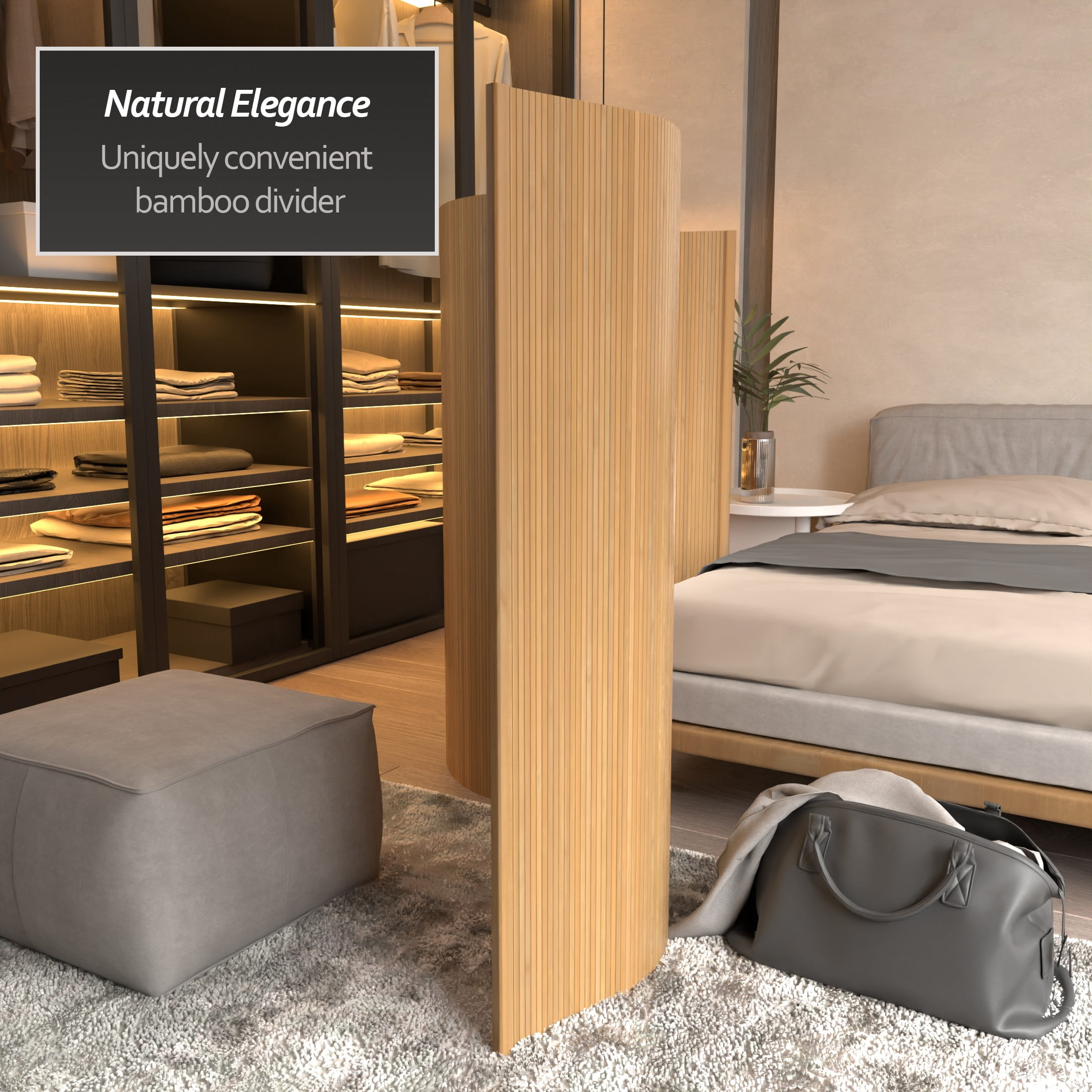 4 ft. Short Honey Bamboo Wave Room Divider Screen with Roll-up Design