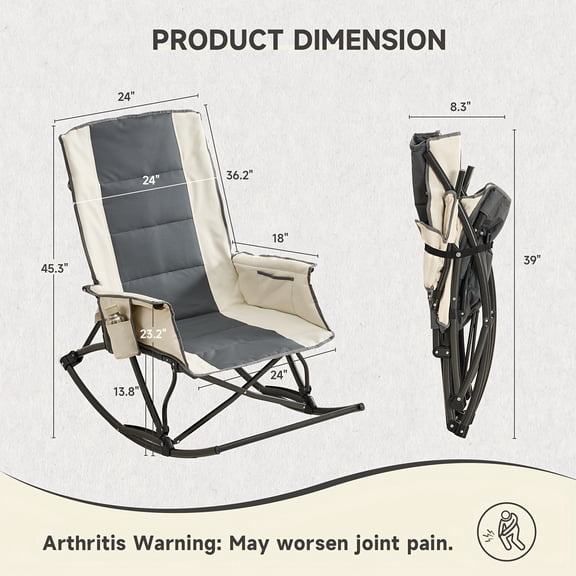 Oversized Camping Chair with Foot Rest - Heavy Duty Folding Rocker for Outdoor, Lawn, Beach, Picnic, Backyard, Patio - Portable Recliner with Cup Holder