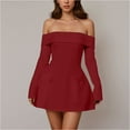 thumbnail image 2 of vigerkar Women's Sexy Bodycon Off The Shoulder Mesh Long Sleeve Elegant Cocktail Party Mini Dresses Red, XL, 2 of 5