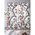 thumbnail image 3 of Sheer Curtains 96 Inches Long 2 Panels, Red Flower Leaves Branch on Retro Rod Pocket Curtain Voile Draperies, Summer Blue Leaf Light Filtering Window Treatment for Living Room Kitchen Bedroom, 3 of 8