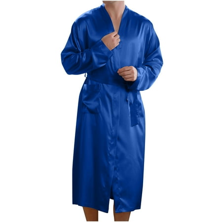 

XIAOFFENN Mens Pajamas Set Cotton Men Nightgown with Pockets Nightshirts Long Sleeve Casual Soft Sleep Shirts Long Nightgown Men Big and Tall Blue X-Large