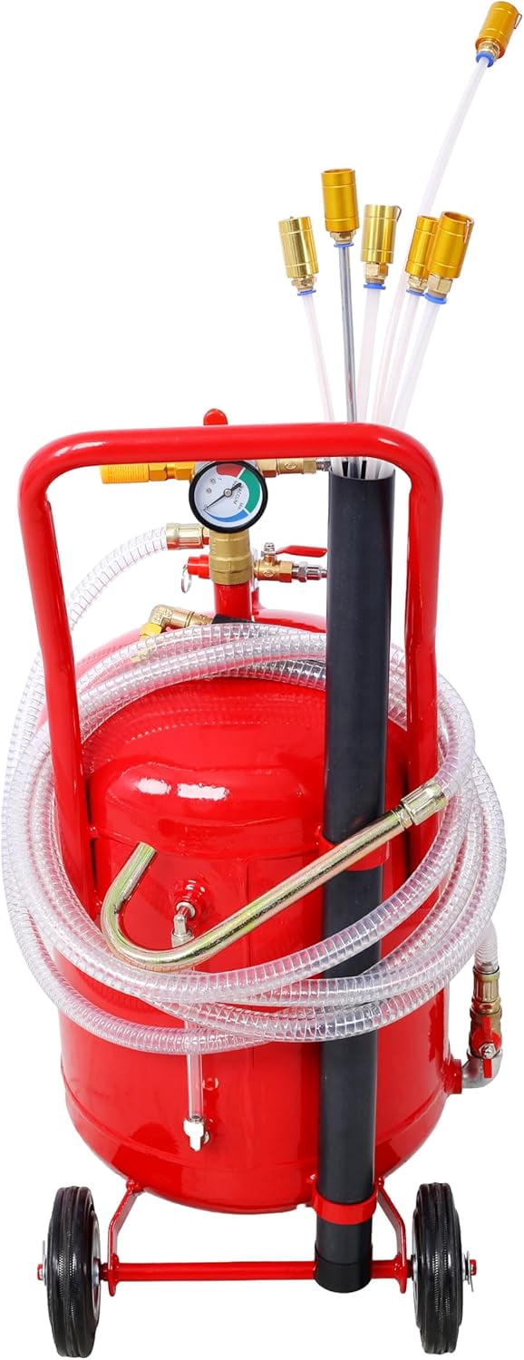 24L Oil Extractor - Portable Air Pneumatic Waste Oil Garage Extractor Drain Draine Tank Professional Fluid Evacuator, Integrated Level Gauge, Use with Oil, Transmission Fluid and Anti-F