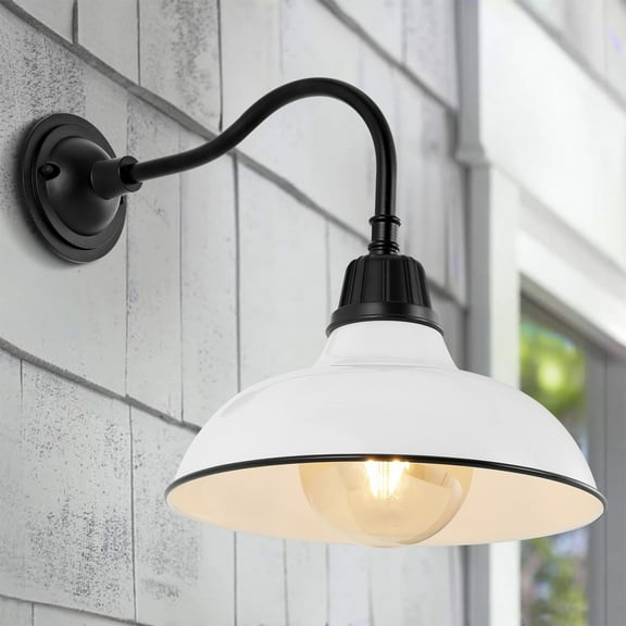 JONATHAN Y Aurora 12.25" 1-Light Farmhouse Industrial Indoor/Outdoor Iron LED Gooseneck Arm Outdoor Sconce, White