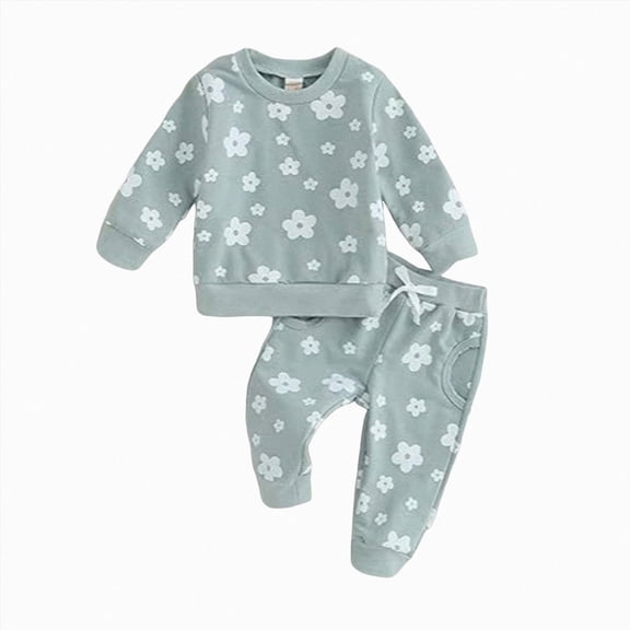 NIEWTR Baby Girl Fall Winter Clothes Toddler Kids Solid Outfits Cute Print Long Sleeve Sweatshirt Tops Joggers Pants Set 6 9 12 18 24 Months 3T 4T(A-Green,12-18 Months)