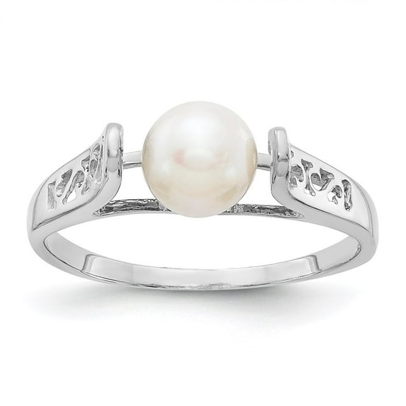 Solid 14k White Gold Pearl Filigree Ring Band with CZ Cubic Zirconia Size 5.5