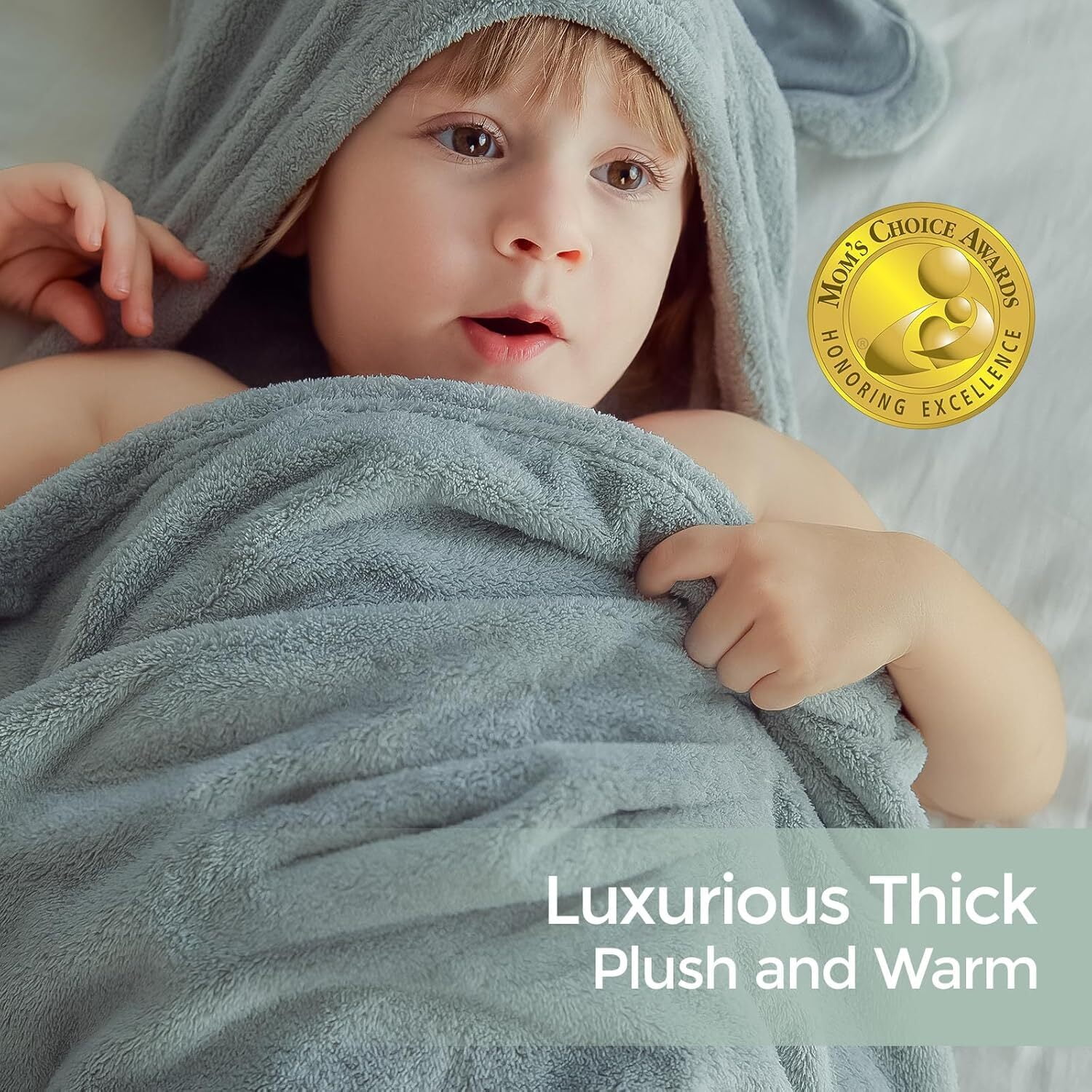 Momcozy Hooded Baby Towels-Visualize Health Label -Soft Premium Coral Fleece Bath Towel -Ultra Absorbent for Baby Cozy and Warm-Bath Essential for Newborn, Infant and Toddler(28 x 55 Inch, L x W)