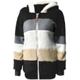 thumbnail image 1 of Otoño Invierno chaquetas de felpa para mujer con capucha suelta manga larga cremallera abrigo chaqueta de talla grande Casual rayas abrigos cálidos Adepaton HMFJ309-3, 1 of 7