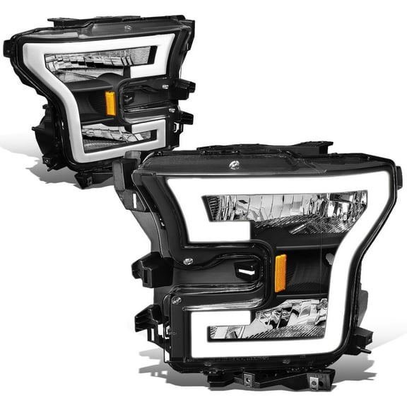 Headlights LED DRL Tube Running Light Bar Headlamps Black/Amber for 2015-2017 Ford F150 3D