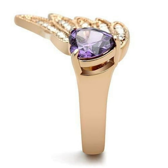 IP Rose Gold(Ion Plating) Brass Ring with AAA Grade CZ in Amethyst for Women Style GL151